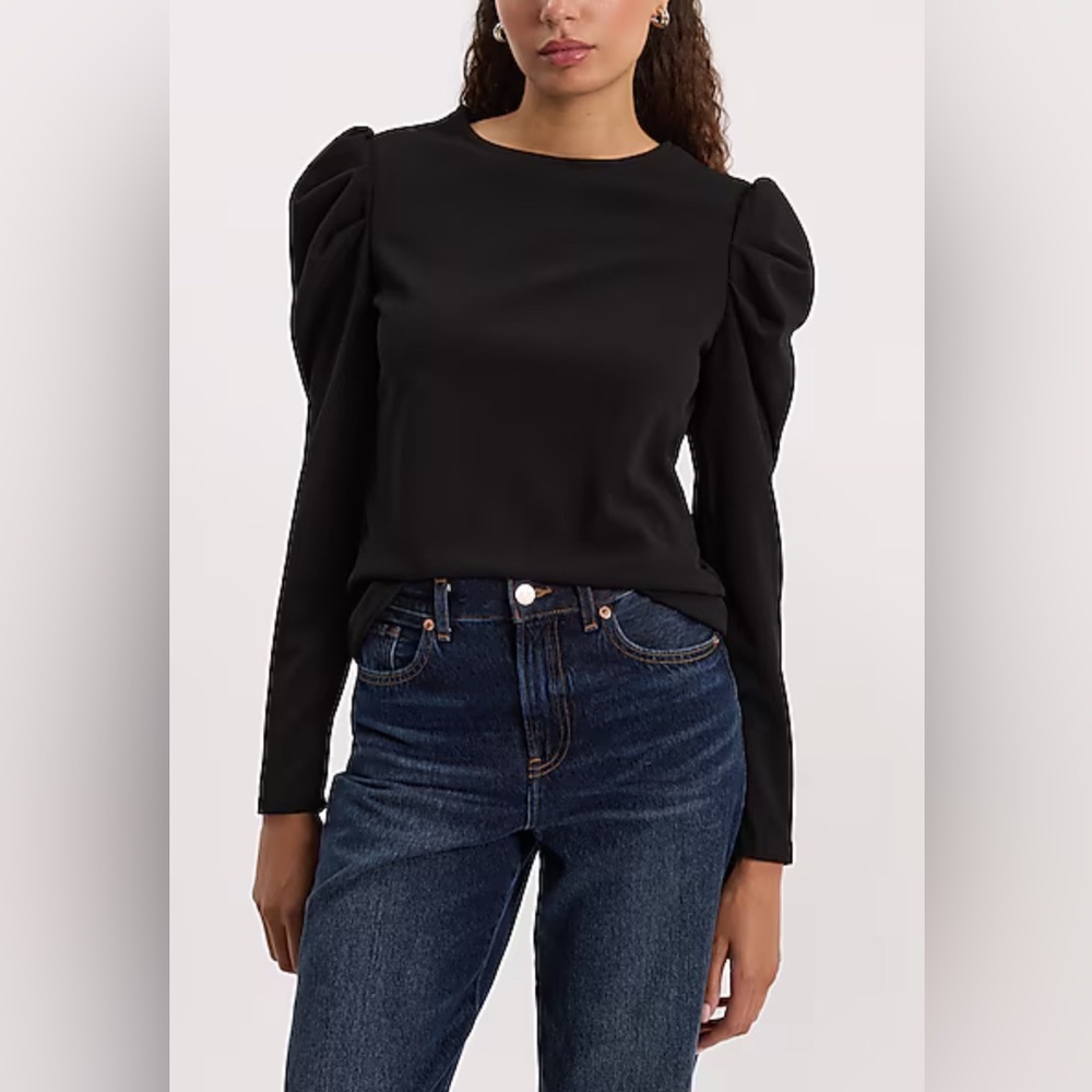 EXPRESS Crew Neck Puff Long Sleeve Tee SMALL Black Blouse Top